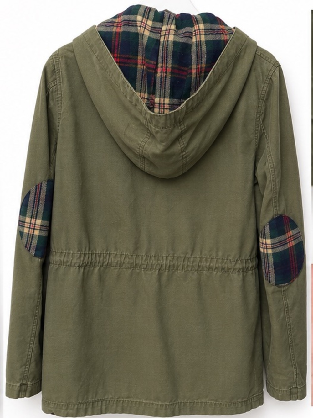 Mine Olive Green Utility Anorak Jacket Plaid Lined Hood Women’s Large - Picture 5 of 7